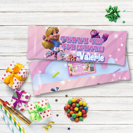 Alice Bakery Candy Bar Labels for Party Decor Chocolate Birthday Favor | 12-Pack Stickers Fits Chocola Bar 1.55oz