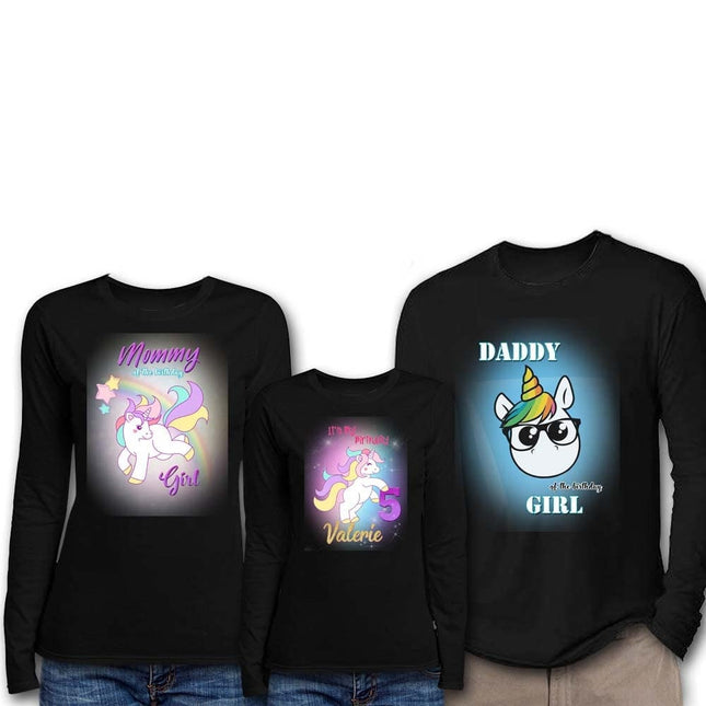 Unicorn Birthday Girl & Family Matching Shirts | Black Long Sleeve #Style 2