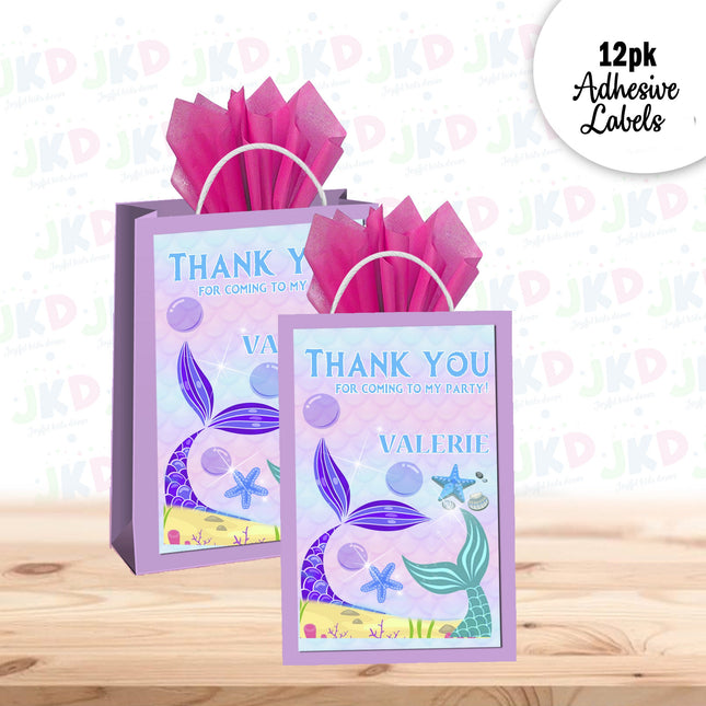 Mermaid Tail Gift Favor Bag Labels | 12-Pack Stickers | Size 8x5in