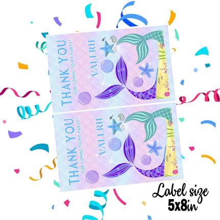 Mermaid Tail Gift Favor Bag Labels | 12-Pack Stickers | Size 8x5in