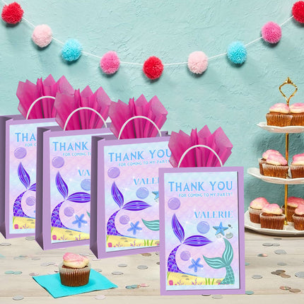 Mermaid Tail Gift Favor Bag Labels | 12-Pack Stickers | Size 8x5in