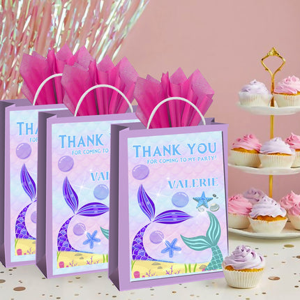 Mermaid Tail Gift Favor Bag Labels | 12-Pack Stickers | Size 8x5in