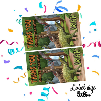 Dinosaurs Gift Favor Bag Labels | 12-Pack Stickers | Size 8x5in