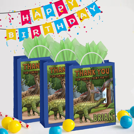 Dinosaurs Gift Favor Bag Labels | 12-Pack Stickers | Size 8x5in