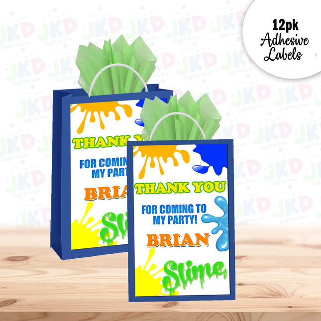 Slime Gift Favor Bag Labels | 12-Pack Stickers | Size 8x5in