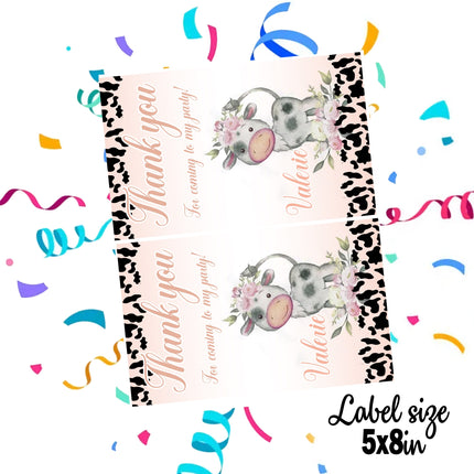 Cow Gift Favor Bag Labels | 12-Pack Stickers | Size 8x5in