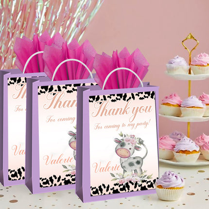 Cow Gift Favor Bag Labels | 12-Pack Stickers | Size 8x5in