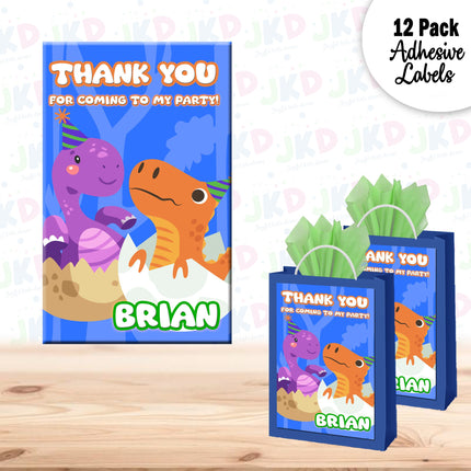 Dinosaurs Kids Gift Favor Bag Labels | 12-Pack Stickers | Size 8x5in