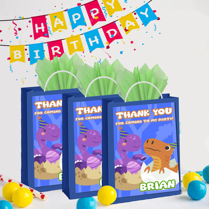 Dinosaurs Kids Gift Favor Bag Labels | 12-Pack Stickers | Size 8x5in