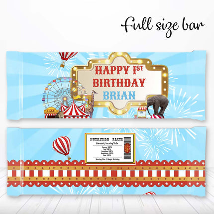 Circus Candy Bar Labels for Party Decor Chocolate Birthday Favor | 12-Pack Stickers Fits Chocolate Bar 1.55oz