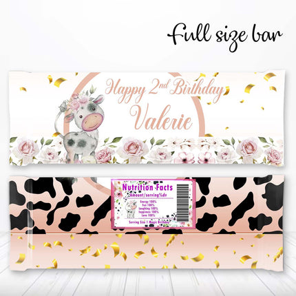 Cow Candy Bar Labels for Party Decor Chocolate Birthday Favor | 12-Pack Stickers Fits Chocolate Bar 1.55oz