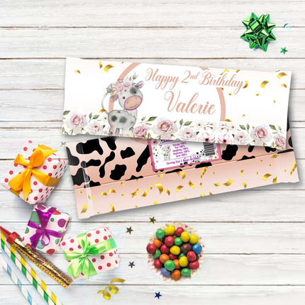 Cow Candy Bar Labels for Party Decor Chocolate Birthday Favor | 12-Pack Stickers Fits Chocolate Bar 1.55oz