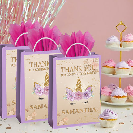 Unicorn Face Gift Favor Bag Labels | 12-Pack Stickers | Size 8x5in