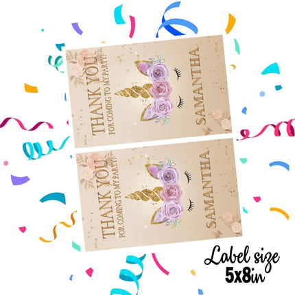 Unicorn Face Gift Favor Bag Labels | 12-Pack Stickers | Size 8x5in
