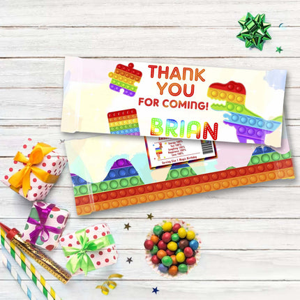 Pop It Candy Bar Labels for Party Decor Chocolate Birthday Favor | 12-Pack Stickers Fits Chocolate Bar 1.55oz
