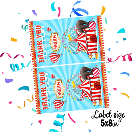Circus Gift Favor Bag Labels | 12-Pack Stickers | Size 8x5in