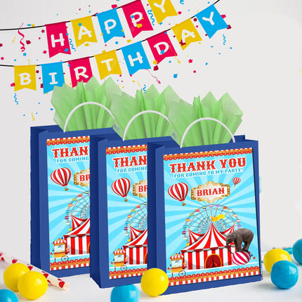 Circus Gift Favor Bag Labels | 12-Pack Stickers | Size 8x5in