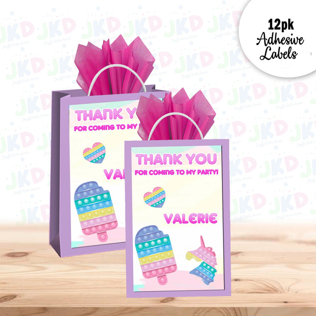 Pop It Gift Favor Bag Labels | 12-Pack Stickers | Size 8x5in