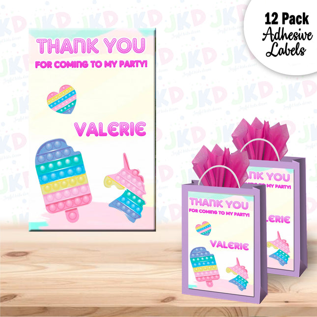 Pop It Gift Favor Bag Labels | 12-Pack Stickers | Size 8x5in