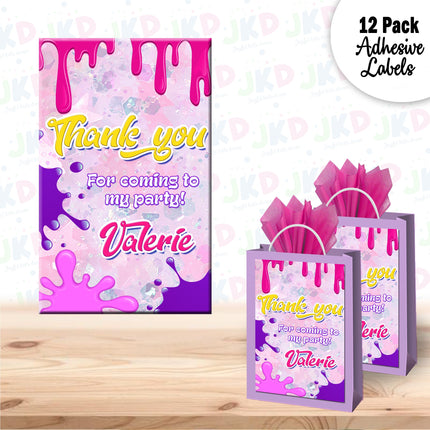 Slime Gift Favor Bag Labels | 12-Pack Stickers | Size 8x5in