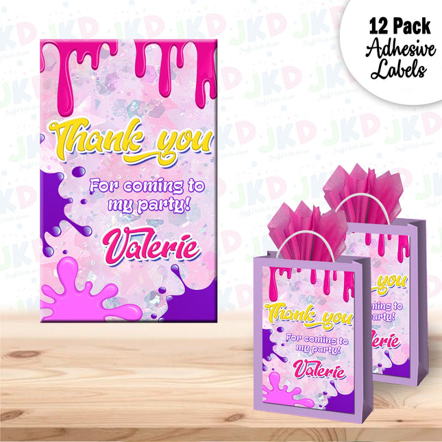Slime Gift Favor Bag Labels | 12-Pack Stickers | Size 8x5in