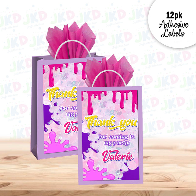 Slime Gift Favor Bag Labels | 12-Pack Stickers | Size 8x5in