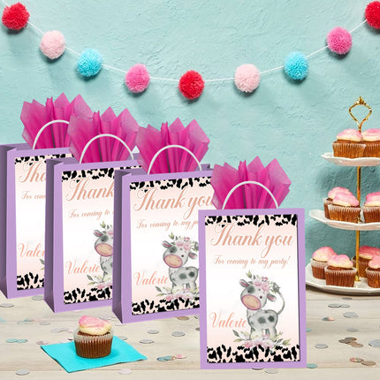 Cow Gift Favor Bag Labels | 12-Pack Stickers | Size 8x5in