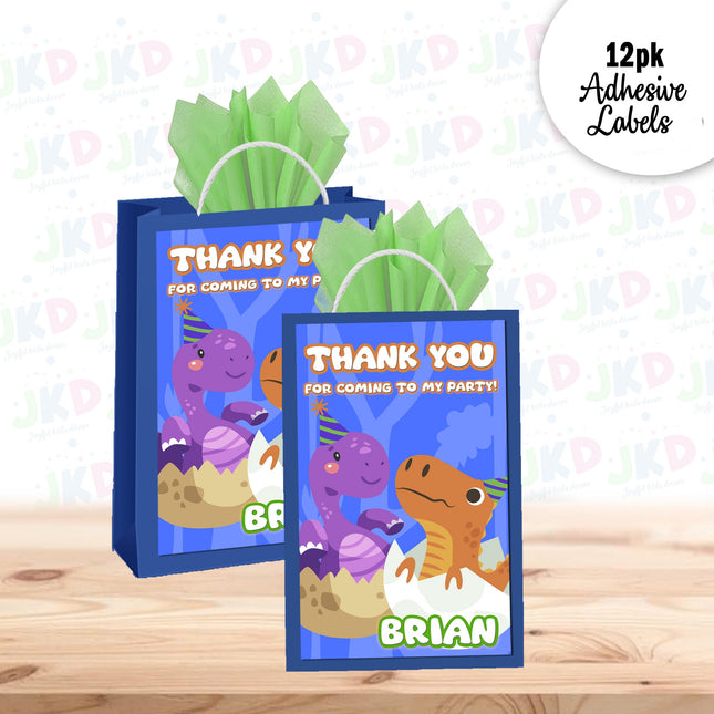 Dinosaurs Kids Gift Favor Bag Labels | 12-Pack Stickers | Size 8x5in