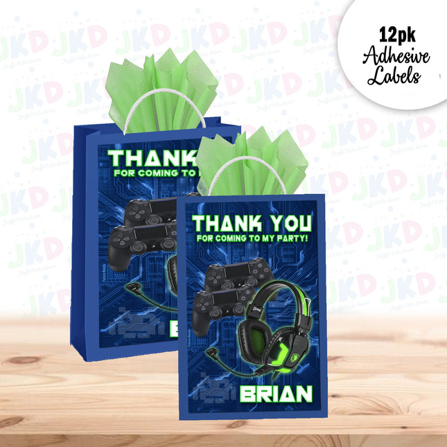 VideoGame Gift Favor Bag Labels | 12-Pack Stickers | Size 8x5in