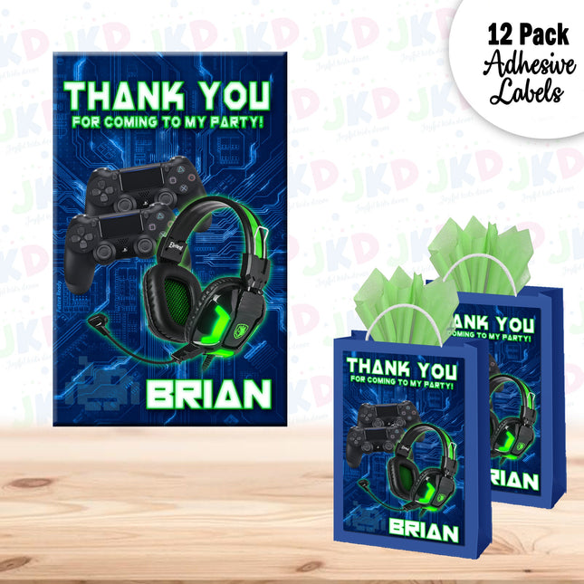 VideoGame Gift Favor Bag Labels | 12-Pack Stickers | Size 8x5in