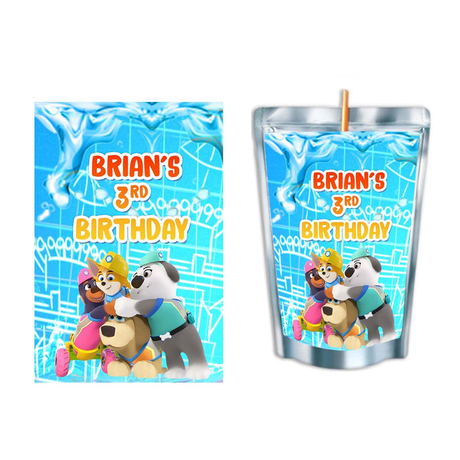 Pupstruction Juice Pouch Label Sticker or Complete Custom Juice Pouches for Kids Birthday Party Favor Decor