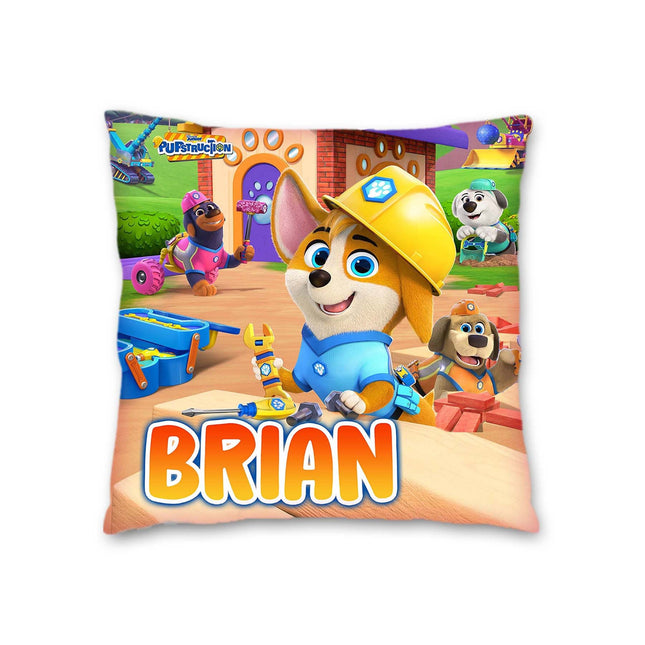 Pupstruction Pillow with Name Kids Cushion Room Decor Gift for Son Daughter Grandson Granddaughter- 16in insert included
