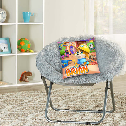 Pupstruction Pillow with Name Kids Cushion Room Decor Gift for Son Daughter Grandson Granddaughter- 16in insert included