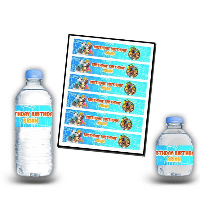 Pupstruction Bottle Water Labels Waterproof Stickers for Kids Birthday Party Favor | 12-Pack Ideal for 16.9oz & 8 fl oz Bottles