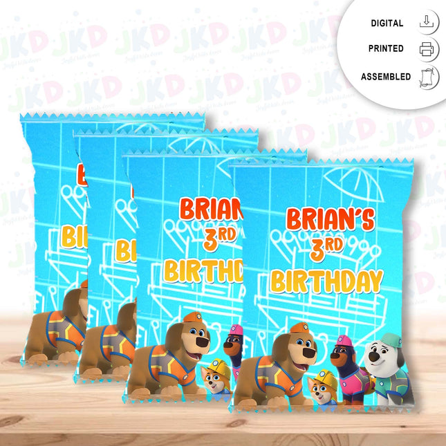 Pupstruction Chip Bags Label for Kids Birthday Party Favor Decor, Stickers or Finished Options