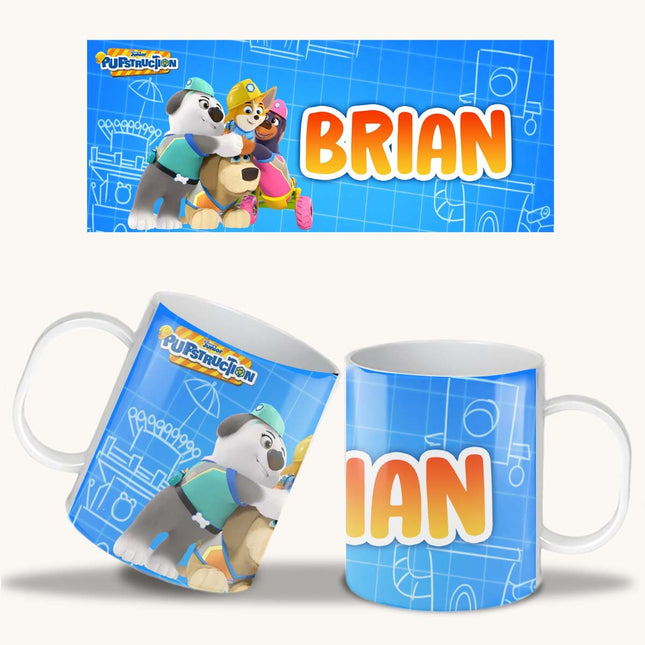 Pupstruction Kids Mug With Name Unbreakable Child Cup Gift for Birthday Son Daughter - 11oz