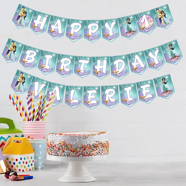 Jasmine Birthday Banner for Wall Party Decor Customized with Ribbon Included