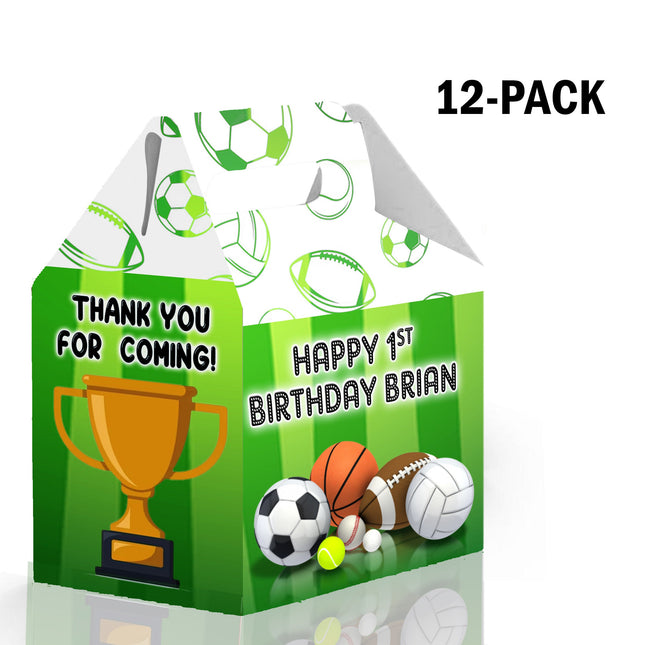 Sports Candy Gable Box for Birthday Party Favors 12 Pack - 4.4x4.5in
