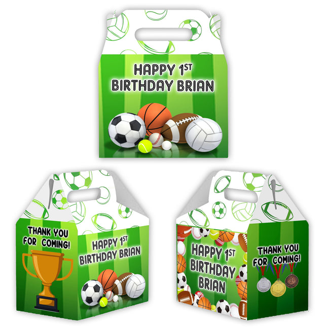 Sports Candy Gable Box for Birthday Party Favors 12 Pack - 4.4x4.5in