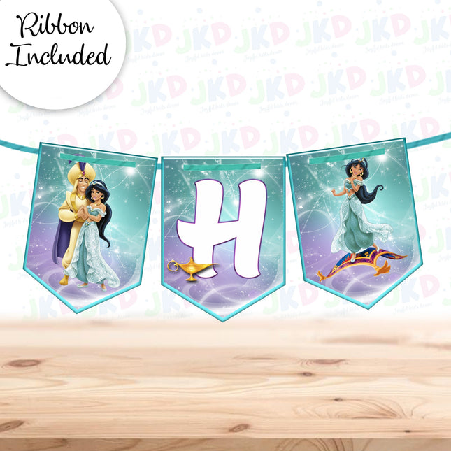 Jasmine Birthday Banner for Wall Party Decor Customized with Ribbon Included