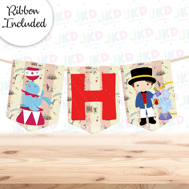 Circus Birthday Banner for Wall Party Decor Customized with Ribbon Included