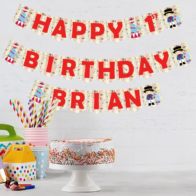 Circus Birthday Banner for Wall Party Decor Customized with Ribbon Included