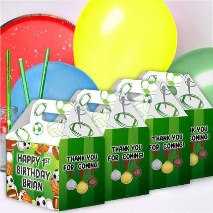 Sports Candy Gable Box for Birthday Party Favors 12 Pack - 4.4x4.5in