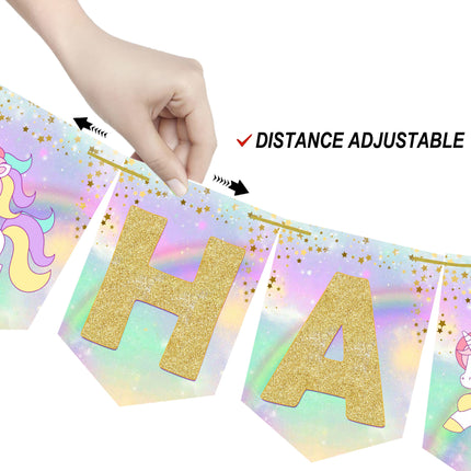 Unicorn Birthday Banner for Wall Party Decor Customized with Ribbon Included