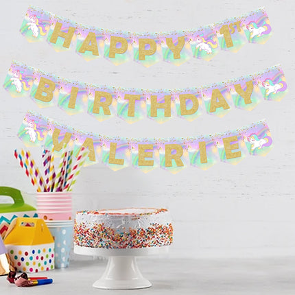 Unicorn Birthday Banner for Wall Party Decor Customized with Ribbon Included