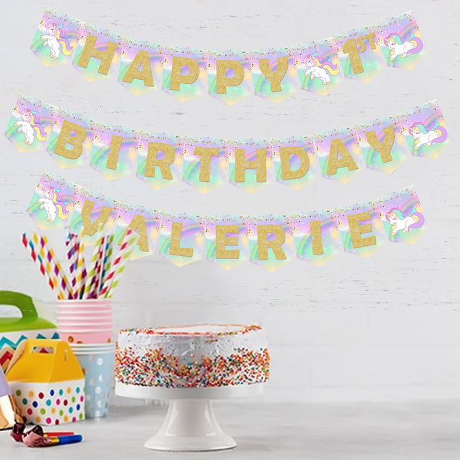 Unicorn Birthday Banner for Wall Party Decor Customized with Ribbon Included