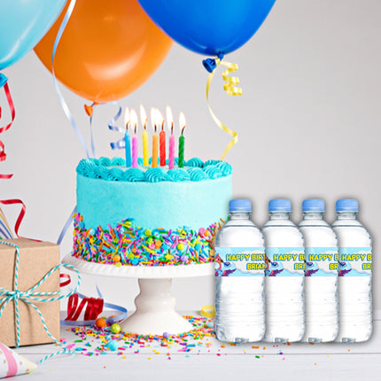 TOTS Bottle Water Labels Waterproof Stickers for Kids Birthday Party Favor | 12-Pack Ideal for 16.9oz & 8 fl oz Bottles #Blue