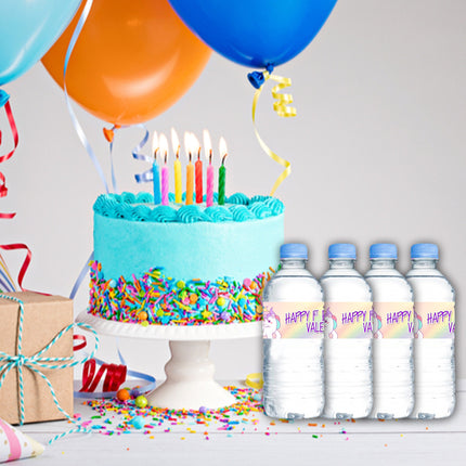 Unicorn Bottle Water Labels Waterproof Stickers for Kids Birthday Party Favor | 12-Pack Ideal for 16.9oz & 8 fl oz Bottles