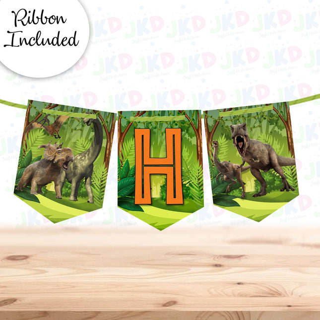 Dinosaurs Birthday Banner for Wall Party Decor Customized with Ribbon Included