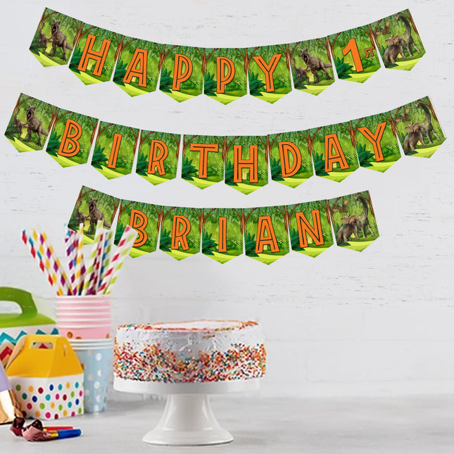 Dinosaurs Birthday Banner for Wall Party Decor Customized with Ribbon Included